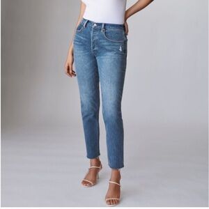 DENIM FORUM ARITZIA The Yoko High Rise Slim Raw Hem Light Wash Jeans Women SZ 24